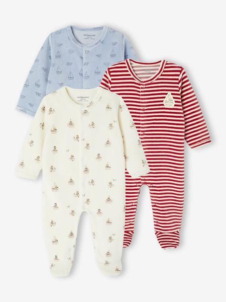 Vertbaudet - Lot de 3 pyjamas bébé garçon en velours bleu nuit