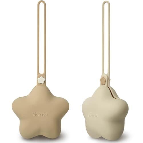 Moonkie - Moonkie Boite a Tetine, 2 pcs Boite Tetine Bebe en Silicone, Boite À Sucette Bebe Imperméable, Boite Tetine Bebe Portable, Pochettes pour Sucettes Sans BPA(Café clair/Jaune sable)