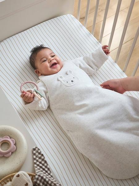 Vertbaudet - Gigoteuse velours manches amovibles` beige chiné
