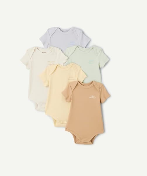 taokids.com - Lot de 5 bodies bébé en coton uni