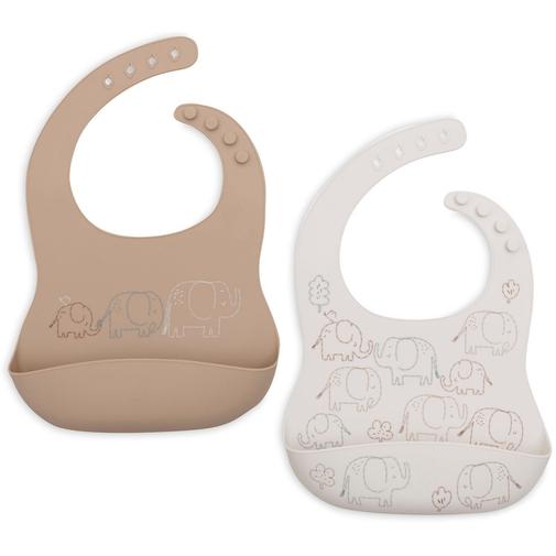Jollein - Lot de 2 bavoirs en silicone Elephant Tales