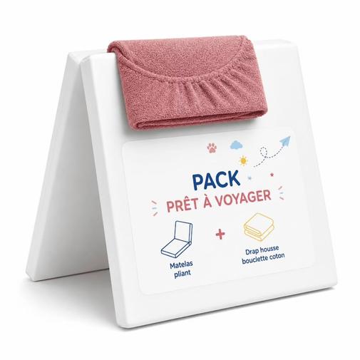 Les Noursons - Pack Matelas Pliant 60x120 + Drap Housse Éponge Rose - Idéal Voyage - Déhoussable Et Sain Rose