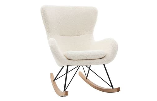 miliboo.com - Rocking chair scandinave en tissu effet peau de mouton blanc, métal noir et bois clair  ESKUA - Miliboo