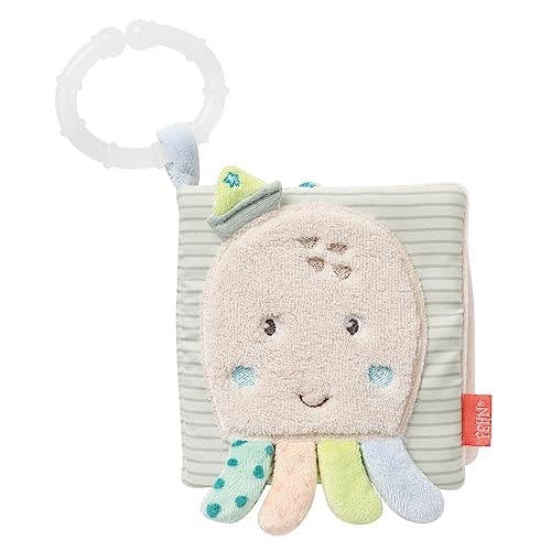 Fehn - Fehn 054415 Livre en Tissu Pieuvre - Livre Sensoriel pour Bébés et Tout-Petits dès 0 Mois - Développe le Toucher et la Perception de Soi - Dimensions 11 x 11 cm