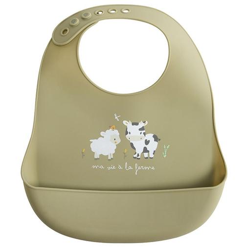 Prémaman - Bavoir en silicone avec poche La Vie à la Ferme - Vert