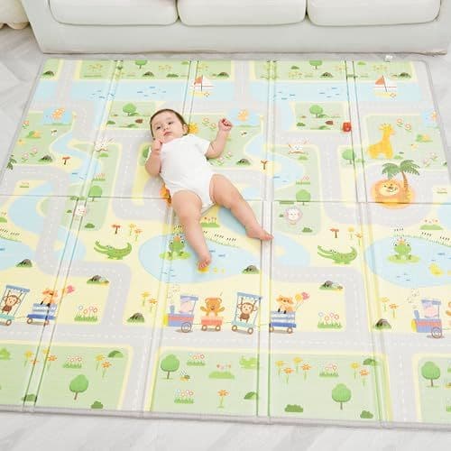 SUPERBE BEBE - Tapis D'éveil Bébé Pliable Epais Réversible 150x180x1cm - Tapis De Jeu Pour Enfant Bebe - Tapis De Sol XXL En Mousse - Tapis De Motricité Favorisant Le Développement Sensoriel - Cadeau Naissance Bébé