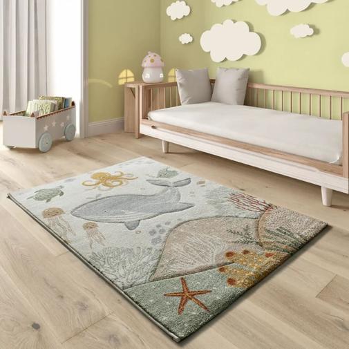 Atticgo - Tapis enfant océan beige/multicolore, 120x170 cm