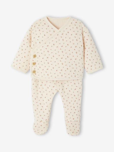 Vertbaudet - Ensemble matelassé gilet + pantalon à pieds entièrement imprimé rose