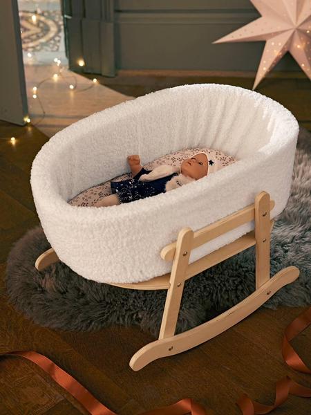 Vertbaudet - Lit à bascule en bois FSC® et tissu bouclette blanc