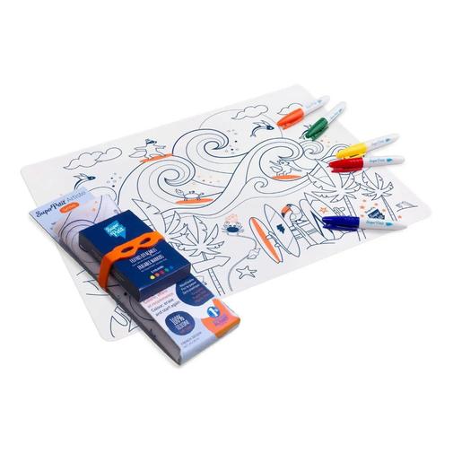 Superpetit - Superpetit - Set de table à colorier avec 5 feutres et bracelet Surf Party