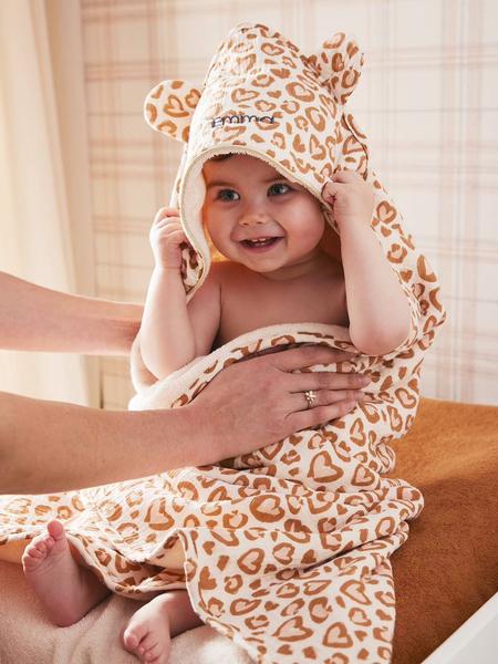 Vertbaudet - Cape de bain gaze de coton personnalisable LOVELY LÉO noisette