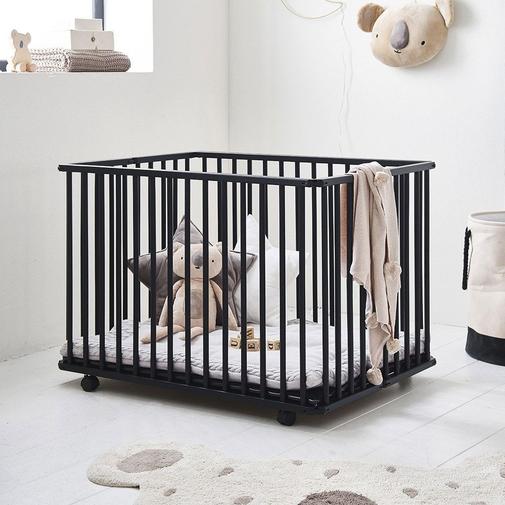 Petite Amélie - Petite Amélie | Parc bébé bois | Sécurité enfant | Noir | 75x100 cm | Plancher réglable | Pliable | Conforme normes de sécurité EN 12227:2010