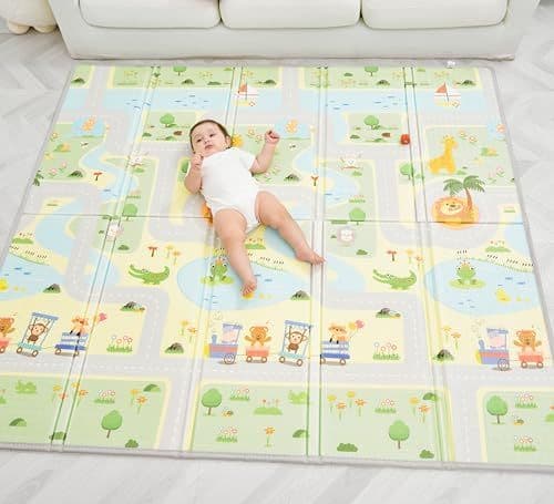 SUPERBE BEBE - Tapis de Jeu pour Enfant Bebe 150x180x1cm Tapis de Sol XXL en Mousse Epais Pliable Reversible - Tapis d'éveil pour Bébé - Tapis de Motricité Favorisant Le Développement Sensoriel Cadeau bébé