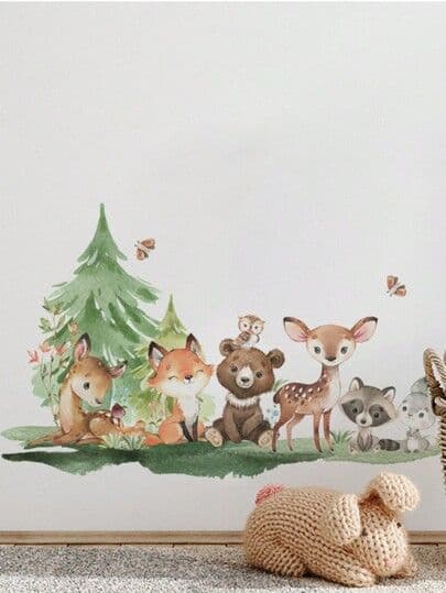 fr.shein.com - Stickers Muraux Pour Enfants Sur Le Thème Des Animaux De La Forêt (ours, Cerf, Lapin) Pour La Chambre D'enfant/de Bébé, Décoration Murale En Papier Peint Et Autocollants Pour La Pépinière