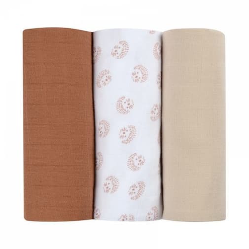 Beaba - Lot de 3 langes en coton biologique Hérisson