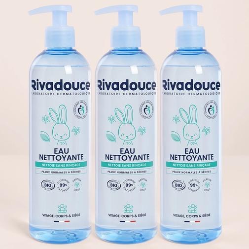 rivadouce - Lot De 3 Eaux Nettoyantes Bébé 500ml - Toilette & change - Peaux sensibles - Certifié bio et 99% d'ingrédients d'origine naturelle - Rivadouce