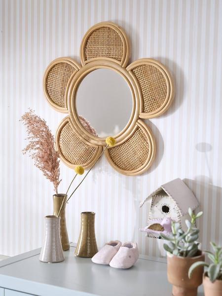 Vertbaudet - Miroir XL rotin et cannage Fleur beige doré
