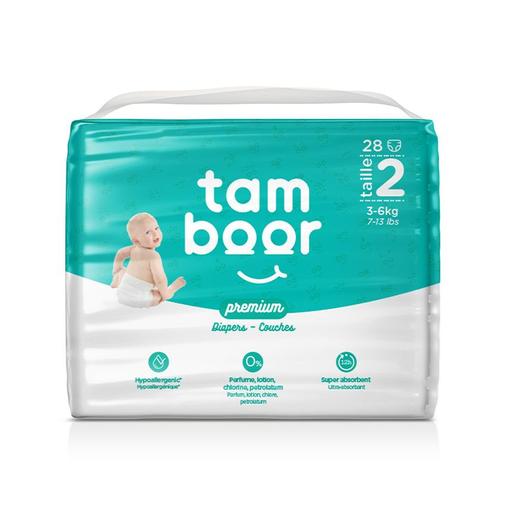 Tamboor - Couche Premium nouveau-né T2 Mini (3-6kg) - x28 - Blanc