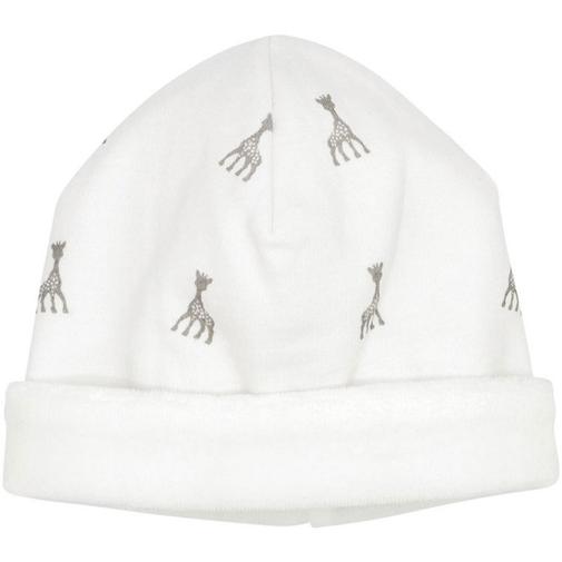 Trois Kilos Sept - Bonnet de naissance en coton blanc Sophie la girafe (1-3 mois)