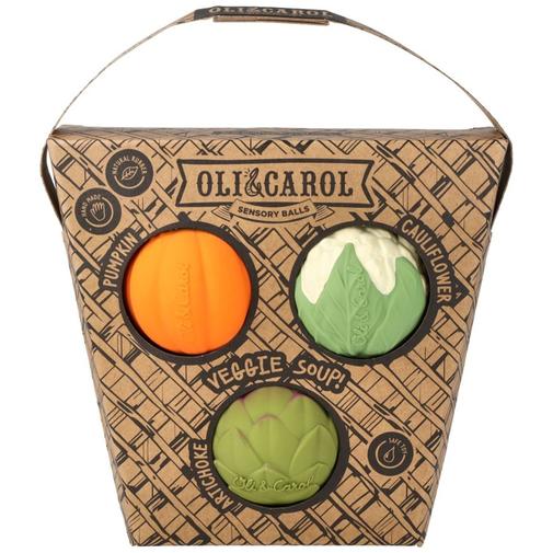 Oli and Carol - Set de 3 balles sensorielles, de dentition et de bain Veggie Soup