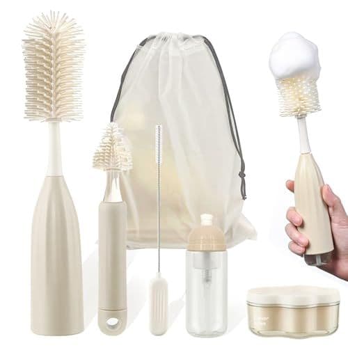 auvstar - auvstar Brosse Biberon Bébé,3 en 1 Nettoyage Biberon Brosse Costume,Goupillon Biberon Et Tétine pour Toutes Les Tailles De Biberons,sans Bpa Durable Et sans Rayures,Sac De Rangement De Voyage Inclus