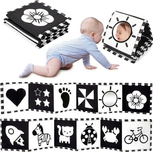 URMYWO - URMYWO Livre Tissu bébé eveil,Livre Noir et Blanc Bébé Montessori,Livre sensoriel pour bébé à fort contraste,jouet bebe 0 3 6 12 Mois livres d'éveil Cadeaux pour bébés