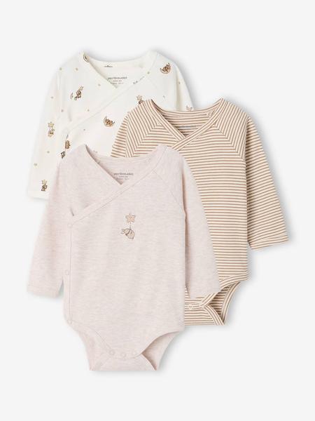 Vertbaudet - Lot de 3 bodies naissance manches longues cappuccino