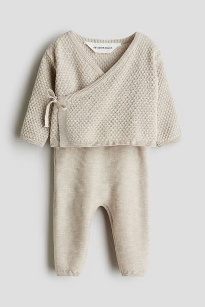 H&M - Ensemble 2 pièces en maille avec gilet et pantalon - Beige - ENFANT | H&M FR