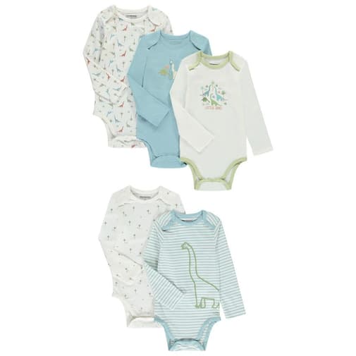 Orchestra - Lot de 5 bodies manches longues motifs dinos pour bébé garçon avec ouvertures différentes selon l'âge