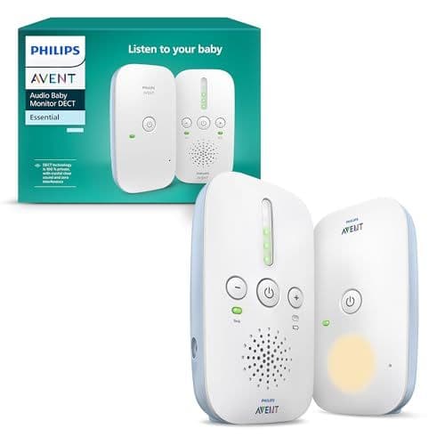 AVENT - Philips Avent DECT - Écoute-bébé audio bidirectionnel, sans interférence, portée de 330 mètres, autonomie de 24 heures, mode Smart ECO, veilleuse, SCD503/26