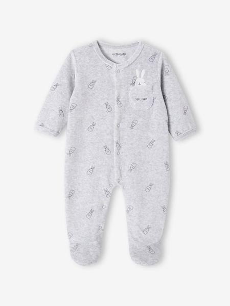 Vertbaudet - Pyjama bébé mixte en velours lapins gris chiné