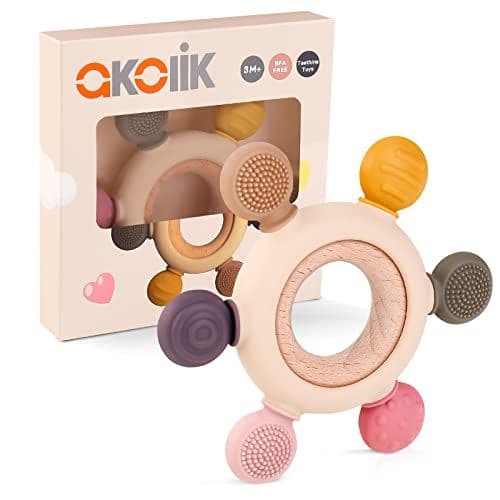 akolik - akolik Anneau de dentition pour bébé, en silicone pour jouet de dentition, accessoires d'allaitement sans BPA pour bébés de 3 mois et plus (Gouvernail B)