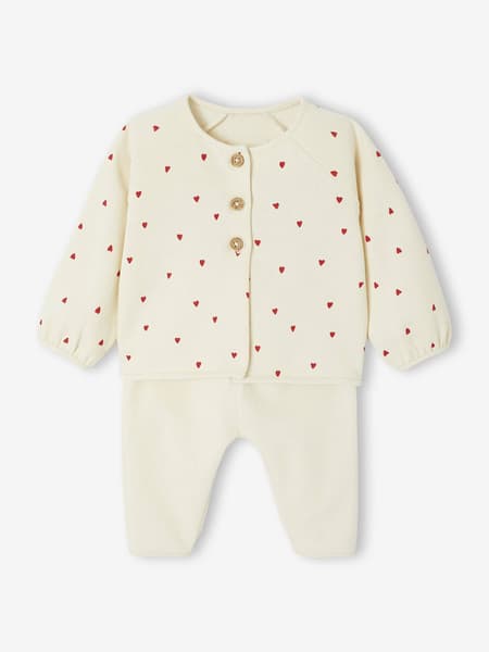 Vertbaudet - Ensemble naissance molletonné gilet + pantalon écru - Vertbaudet