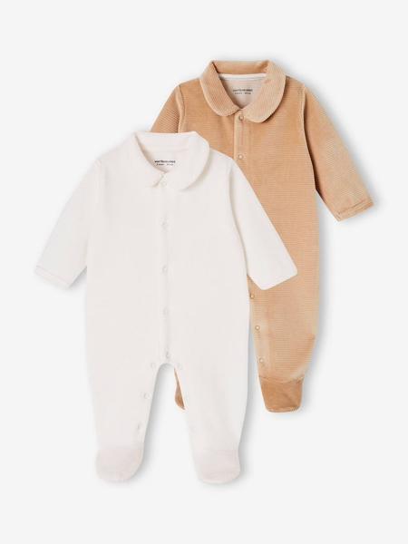Vertbaudet - Lot de 2 pyjamas bébé en velours naissance beige