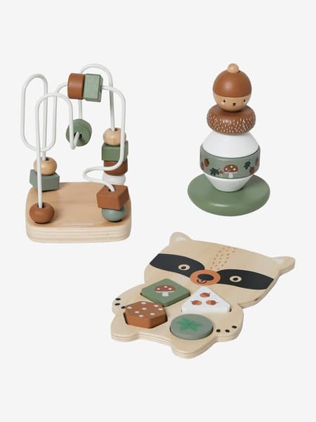 Vertbaudet - Coffret 3 jeux d'éveil GREEN FOREST en bois FSC® multicolore - Vertbaudet