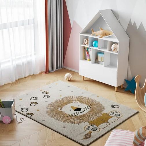 Atticgo - Tapis enfant lion blanc, 120x170 cm