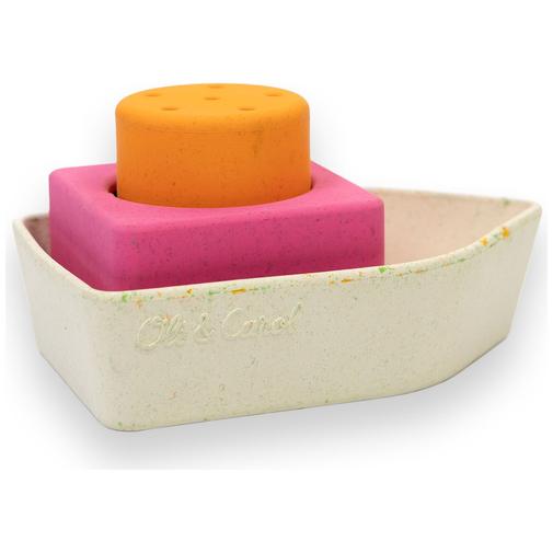 Oli and Carol - Jouet de bain bébé bateau en caoutchouc orange