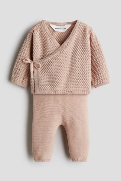 H&M - Ensemble 2 pièces en maille avec gilet et pantalon - Rose ancien - ENFANT | H&M FR