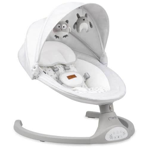 MOMI - MoMi KENANI Transat balancelle jusqu’à 9 kg, pliable, télécommande et Bluetooth pour smartphone, alimentation piles et secteur, harnais de sécurité 5 points, pare-soleil, moustiquaire