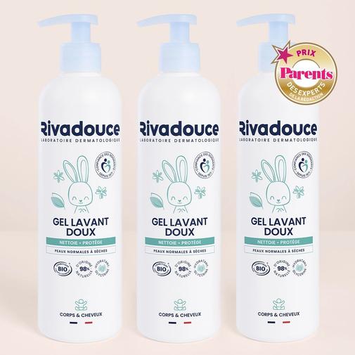 rivadouce - Lot De 3 Gels Lavants Doux Bébé 500ml - Bain - Peaux sensibles - Certifié bio et 98% d'ingrédients naturels - Rivadouce