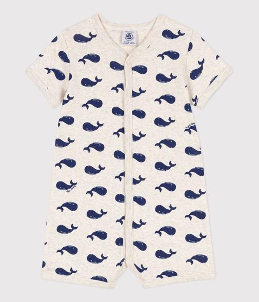Petit Bateau - Combinaison courte baleines marines en coton bébé