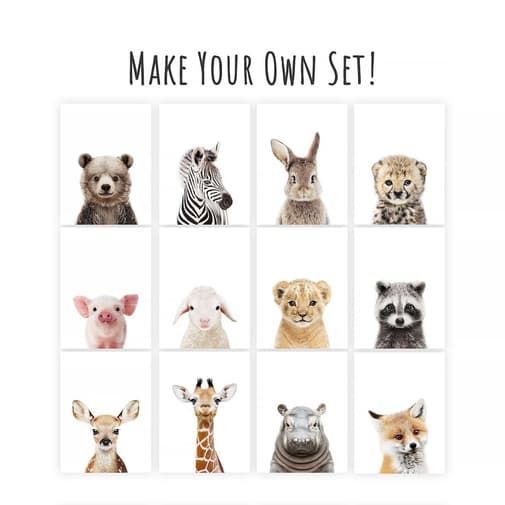 OonaWallArt - Impressions imprimables pour bébés pour chambre d'enfant, ensemble d'impressions animaux pour chambre d'enfants Safari, impressions pour chambre d'animaux des bois, affiche de bébés animaux