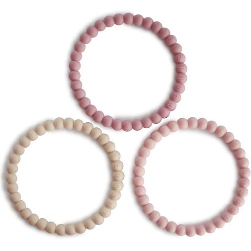 Mushie - Lot de 3 bracelets de dentition Linen/Peony/Pale Pink