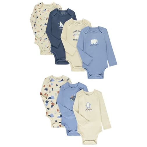 Orchestra - Lot de 7 bodies manches longues motifs Artic pour bébé garçon avec ouvertures différentes selon l'âge