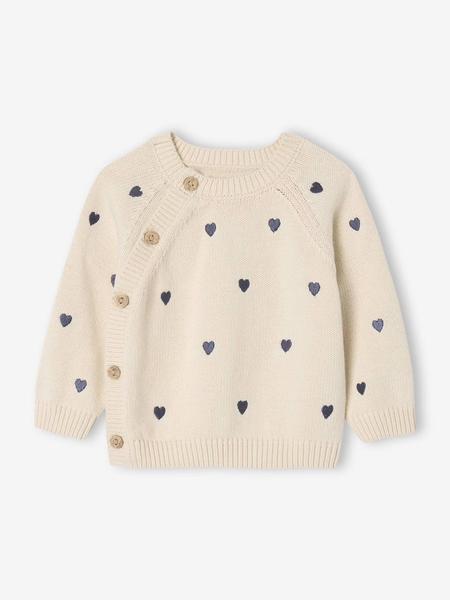 Vertbaudet - Pull naissance avec petits cœurs brodés écru