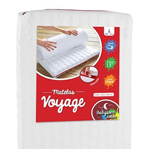 Babysom - Babysom - Matelas de Voyage pour Bébé - 60x120 cm | Roulé : Idéal pour couchage d'appoint | Microfibre Ouatinée : Accueil Doux et Moelleux | Épaisseur 5 cm | Déhoussable | Fabrication française