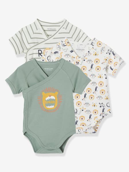 Vertbaudet - Lot de 3 bodies manches courtes ouverture naissance tilleul - Vertbaudet
