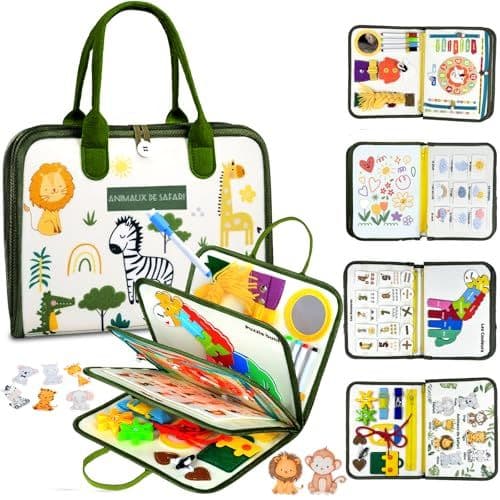 Almaxi - Française Busy Board Jouet Montessori 2 Ans, 8 in 1 Jeux Montessori Éducatif Jouets d'Activité et de Développement, Jeux Avion Voiture Enfant Voyage, Cadeau pour Enfants Garçon Fille 1 2 3 4 5 Ans