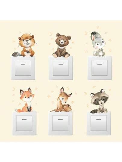 fr.shein.com - Autocollant De Commutateur D'animal De Dessin Animé Renard Écureuil Lapin, 6 Pièces, Décoration De Chambre D'enfant, Décoration De Maison