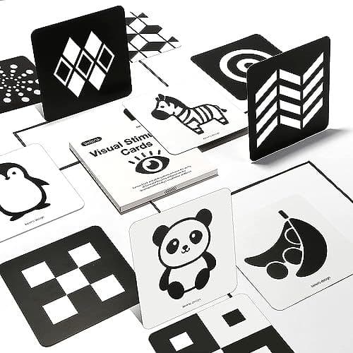 beiens - beiens Bébé Cartes Flash Noir et Blanc, Jouets pour Le Développement du Cerveau du Nouveau-né, Cartes D'activités d'apprentissage par Stimulation Visuelle pour 0-36 Mois, 20 PCs 40 Pages-14 X 14 CM